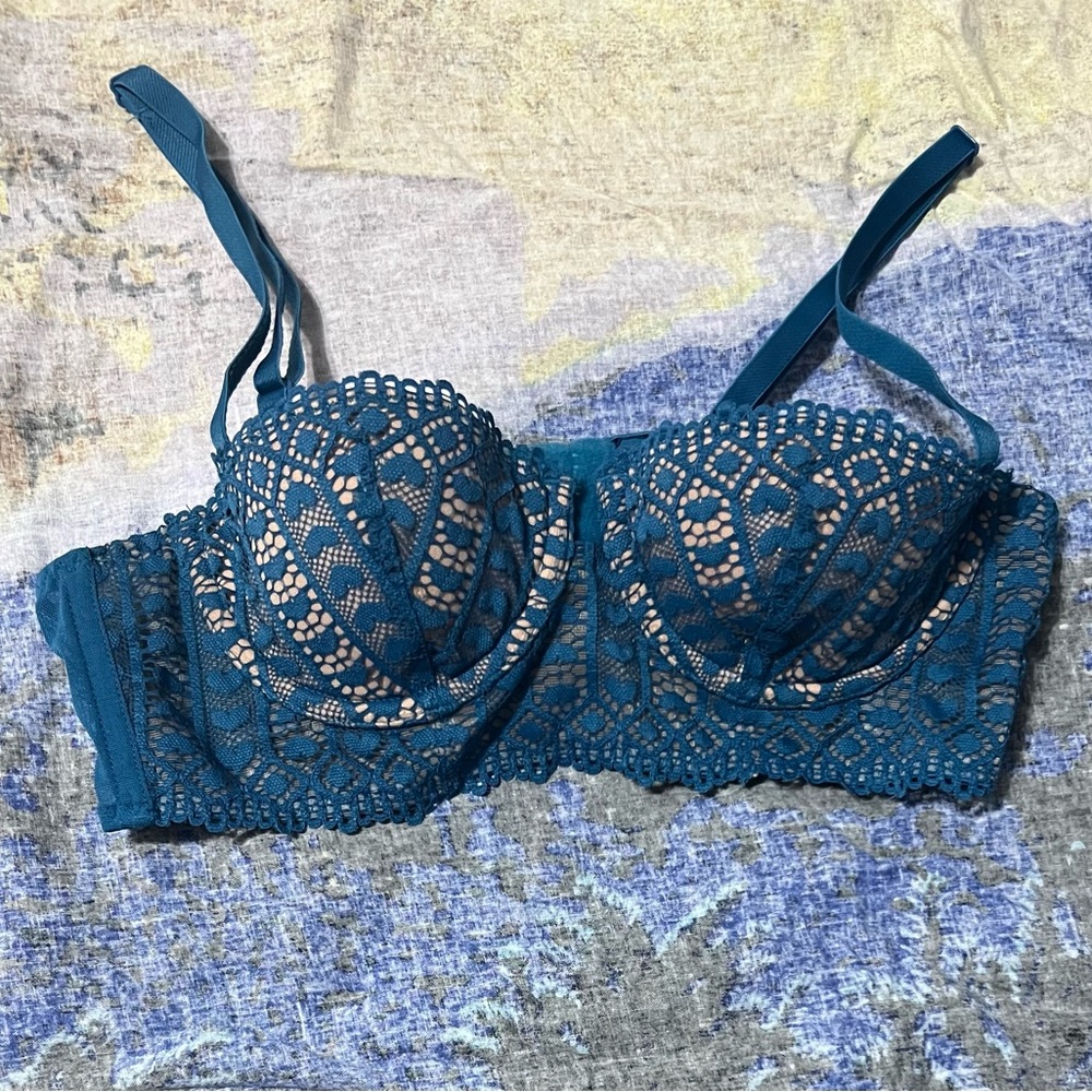 Blue lace balconette bra from Adore Me